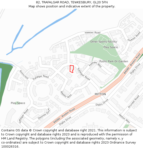 82, TRAFALGAR ROAD, TEWKESBURY, GL20 5FN: Location map and indicative extent of plot