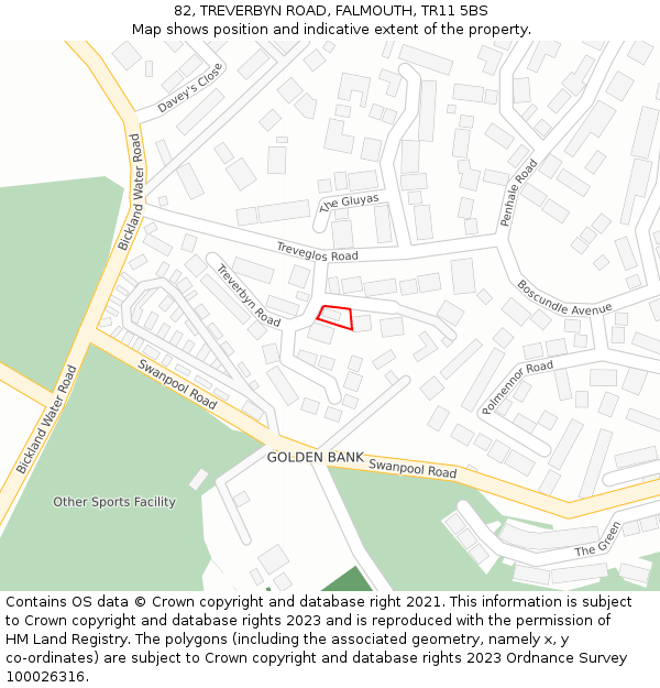 82, TREVERBYN ROAD, FALMOUTH, TR11 5BS: Location map and indicative extent of plot