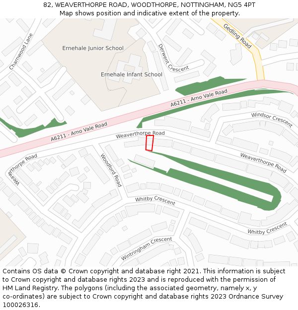 82, WEAVERTHORPE ROAD, WOODTHORPE, NOTTINGHAM, NG5 4PT: Location map and indicative extent of plot