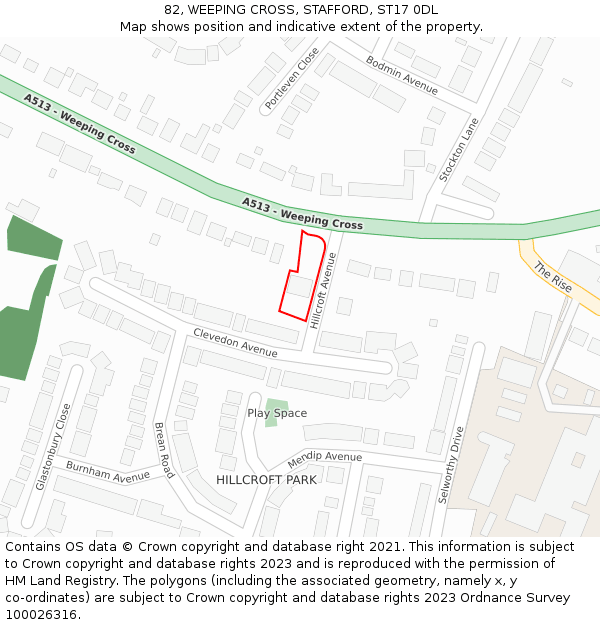 82, WEEPING CROSS, STAFFORD, ST17 0DL: Location map and indicative extent of plot
