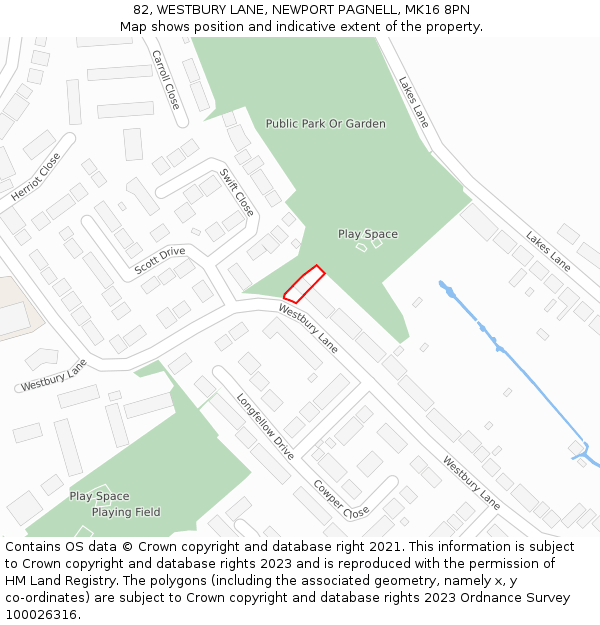 82, WESTBURY LANE, NEWPORT PAGNELL, MK16 8PN: Location map and indicative extent of plot