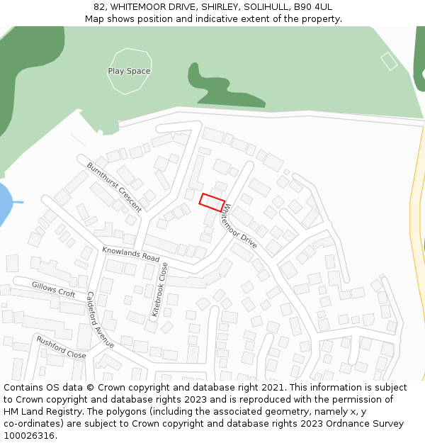 82, WHITEMOOR DRIVE, SHIRLEY, SOLIHULL, B90 4UL: Location map and indicative extent of plot