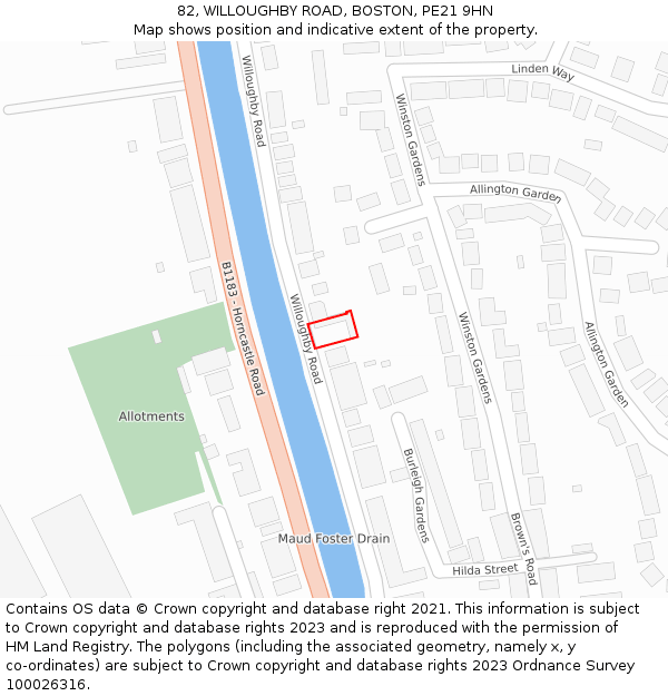 82, WILLOUGHBY ROAD, BOSTON, PE21 9HN: Location map and indicative extent of plot