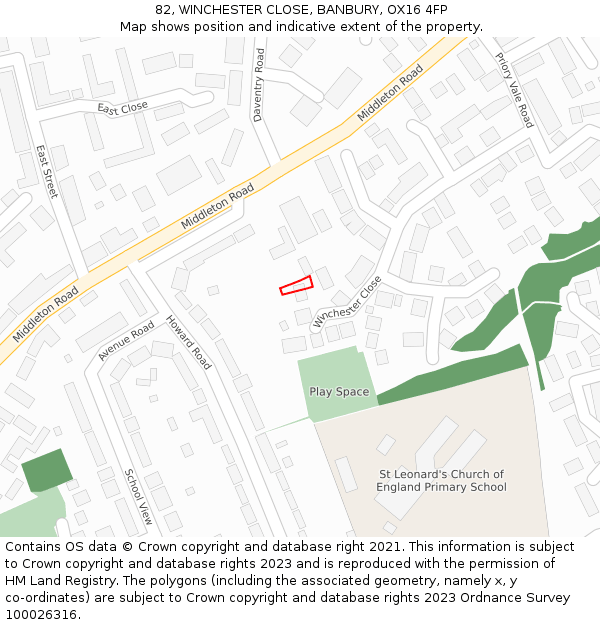 82, WINCHESTER CLOSE, BANBURY, OX16 4FP: Location map and indicative extent of plot