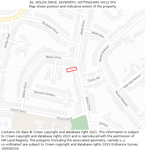 82, WOLDS DRIVE, KEYWORTH, NOTTINGHAM, NG12 5FS: Location map and indicative extent of plot
