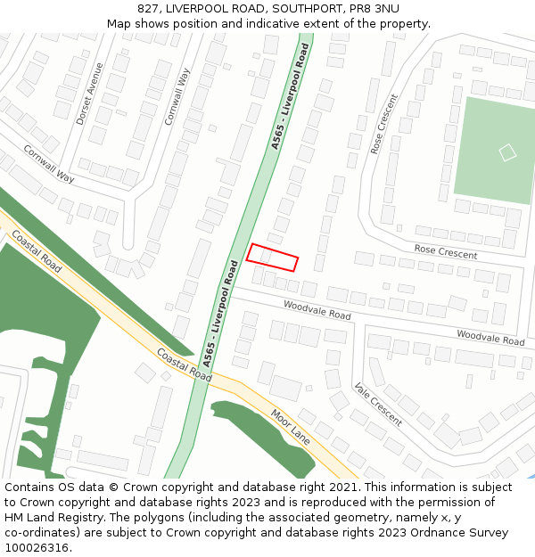 827, LIVERPOOL ROAD, SOUTHPORT, PR8 3NU: Location map and indicative extent of plot
