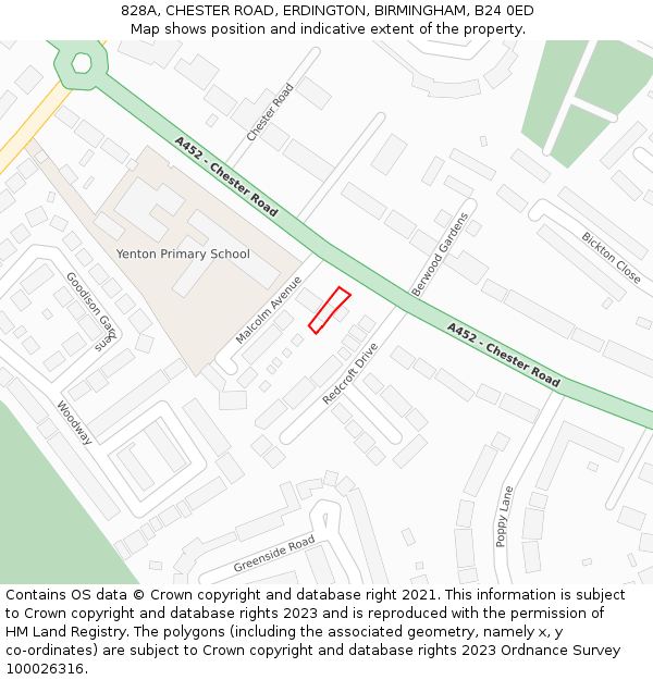 828A, CHESTER ROAD, ERDINGTON, BIRMINGHAM, B24 0ED: Location map and indicative extent of plot