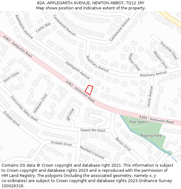 82A, APPLEGARTH AVENUE, NEWTON ABBOT, TQ12 1RY: Location map and indicative extent of plot
