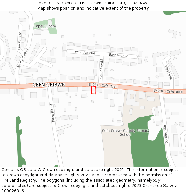 82A, CEFN ROAD, CEFN CRIBWR, BRIDGEND, CF32 0AW: Location map and indicative extent of plot