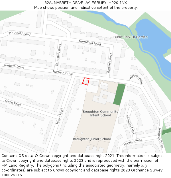 82A, NARBETH DRIVE, AYLESBURY, HP20 1NX: Location map and indicative extent of plot