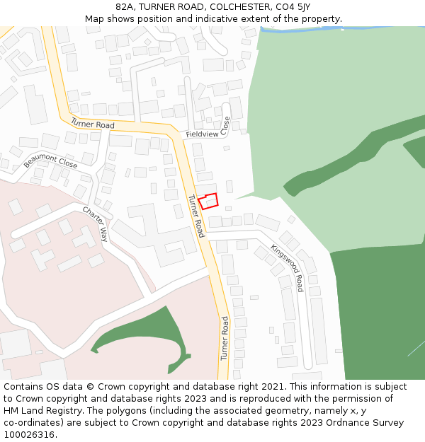82A, TURNER ROAD, COLCHESTER, CO4 5JY: Location map and indicative extent of plot