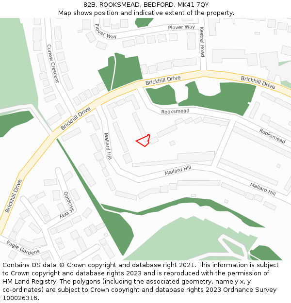 82B, ROOKSMEAD, BEDFORD, MK41 7QY: Location map and indicative extent of plot