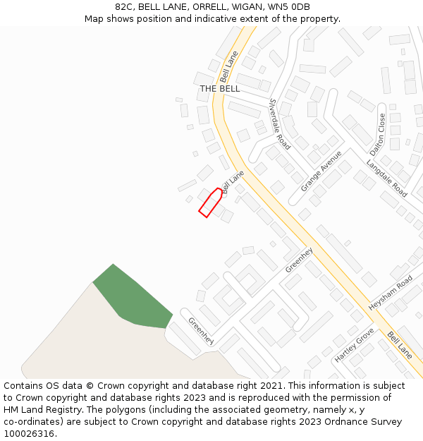 82C, BELL LANE, ORRELL, WIGAN, WN5 0DB: Location map and indicative extent of plot