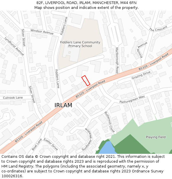 82F, LIVERPOOL ROAD, IRLAM, MANCHESTER, M44 6FN: Location map and indicative extent of plot