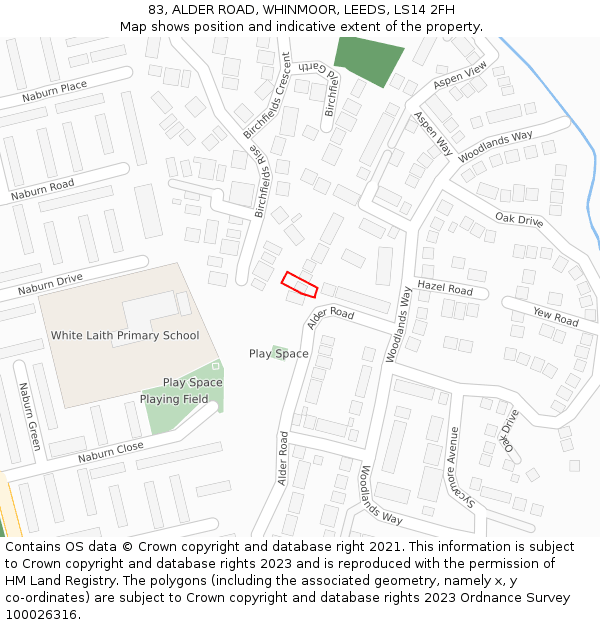83, ALDER ROAD, WHINMOOR, LEEDS, LS14 2FH: Location map and indicative extent of plot