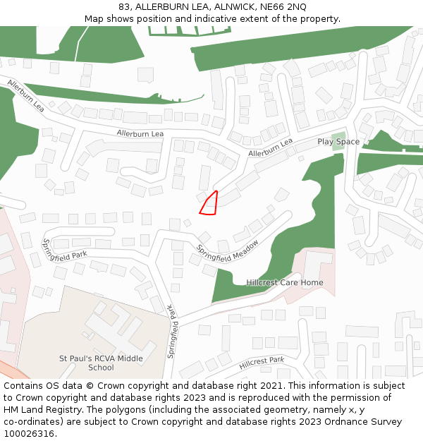 83, ALLERBURN LEA, ALNWICK, NE66 2NQ: Location map and indicative extent of plot
