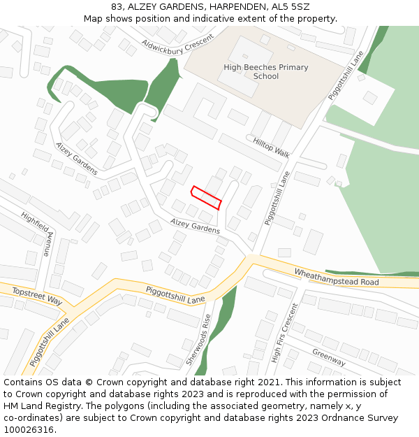 83, ALZEY GARDENS, HARPENDEN, AL5 5SZ: Location map and indicative extent of plot