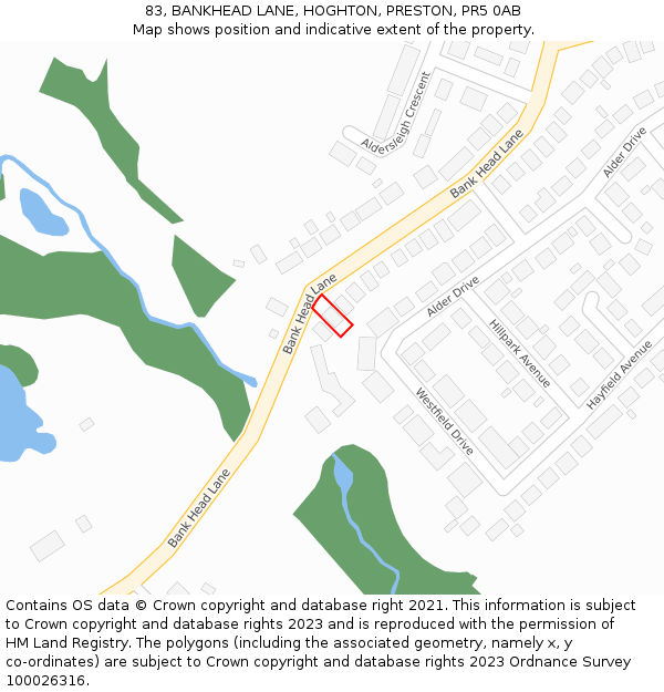 83, BANKHEAD LANE, HOGHTON, PRESTON, PR5 0AB: Location map and indicative extent of plot