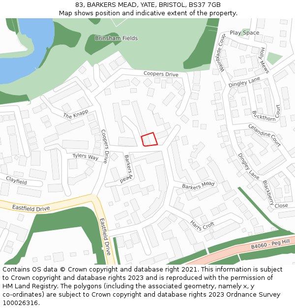 83, BARKERS MEAD, YATE, BRISTOL, BS37 7GB: Location map and indicative extent of plot