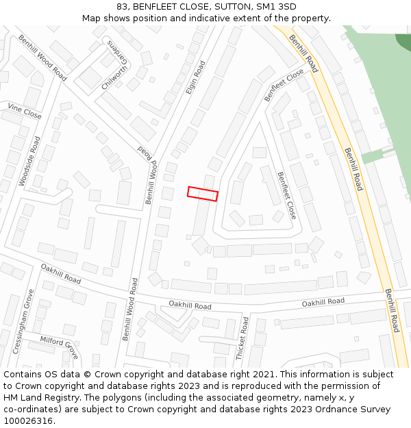 83, BENFLEET CLOSE, SUTTON, SM1 3SD: Location map and indicative extent of plot