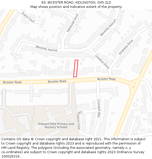 83, BICESTER ROAD, KIDLINGTON, OX5 2LD: Location map and indicative extent of plot