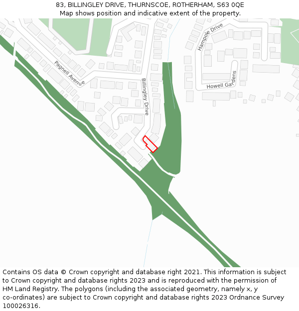 83, BILLINGLEY DRIVE, THURNSCOE, ROTHERHAM, S63 0QE: Location map and indicative extent of plot