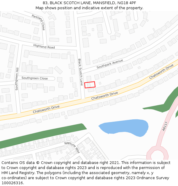 83, BLACK SCOTCH LANE, MANSFIELD, NG18 4PF: Location map and indicative extent of plot