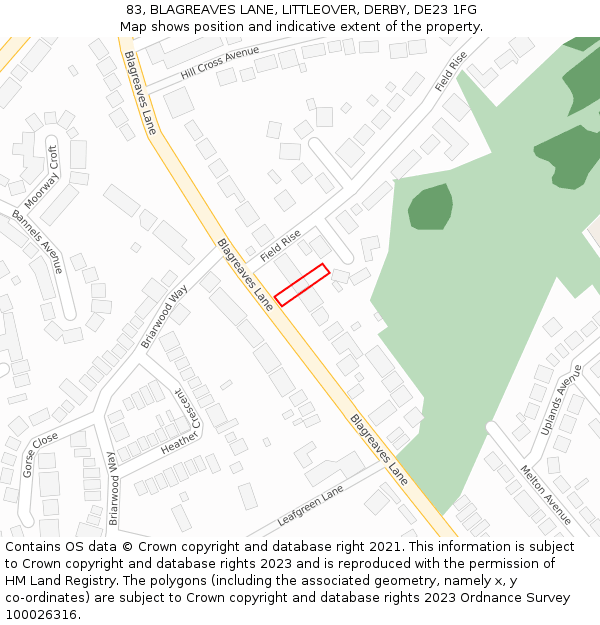 83, BLAGREAVES LANE, LITTLEOVER, DERBY, DE23 1FG: Location map and indicative extent of plot