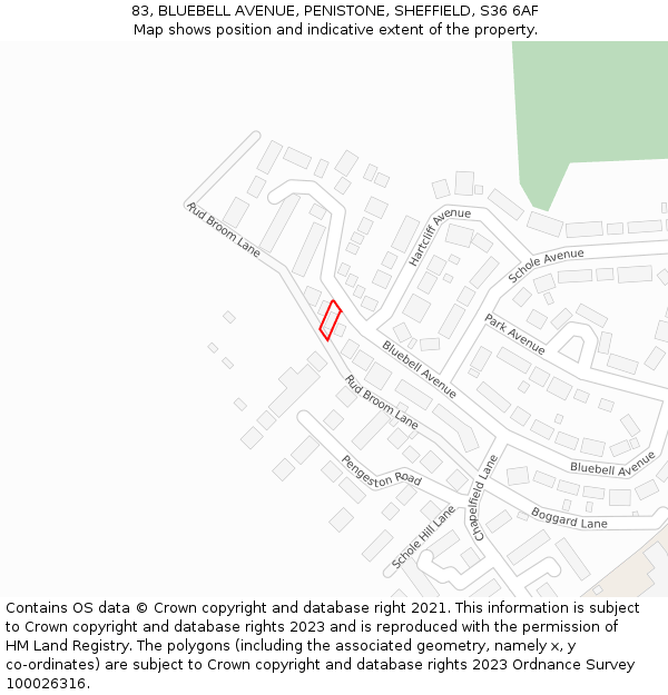 83, BLUEBELL AVENUE, PENISTONE, SHEFFIELD, S36 6AF: Location map and indicative extent of plot