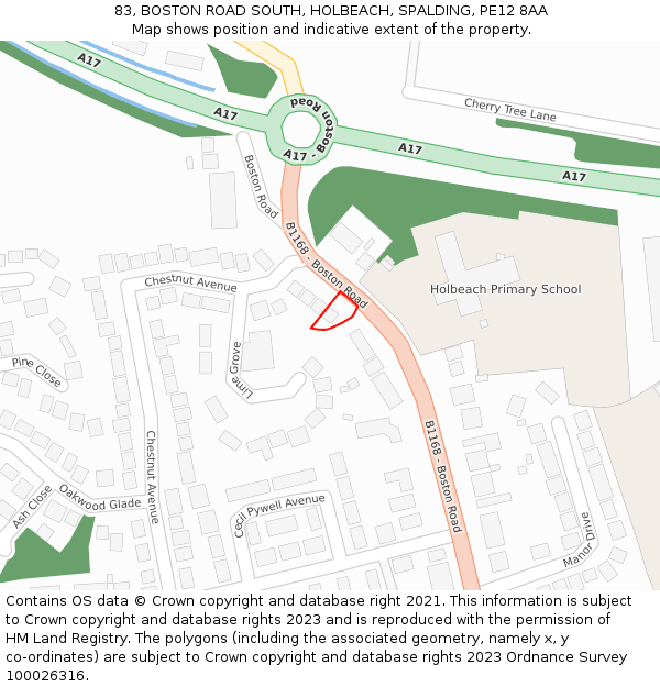 83, BOSTON ROAD SOUTH, HOLBEACH, SPALDING, PE12 8AA: Location map and indicative extent of plot