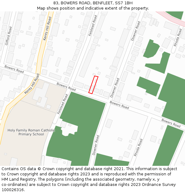 83, BOWERS ROAD, BENFLEET, SS7 1BH: Location map and indicative extent of plot