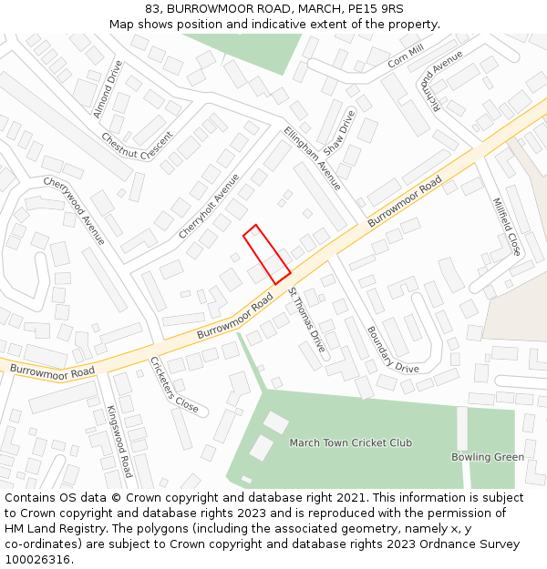 83, BURROWMOOR ROAD, MARCH, PE15 9RS: Location map and indicative extent of plot