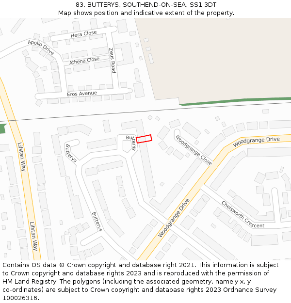 83, BUTTERYS, SOUTHEND-ON-SEA, SS1 3DT: Location map and indicative extent of plot