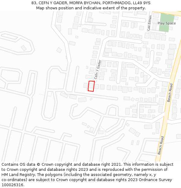 83, CEFN Y GADER, MORFA BYCHAN, PORTHMADOG, LL49 9YS: Location map and indicative extent of plot