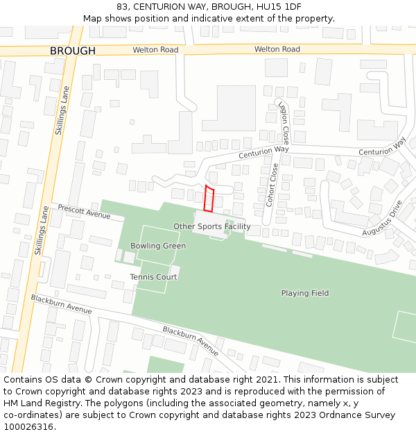 83, CENTURION WAY, BROUGH, HU15 1DF: Location map and indicative extent of plot