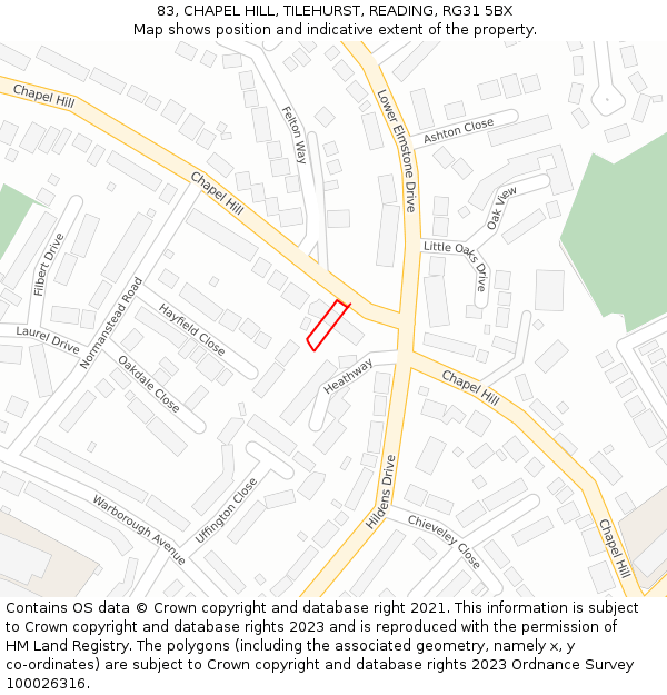 83, CHAPEL HILL, TILEHURST, READING, RG31 5BX: Location map and indicative extent of plot