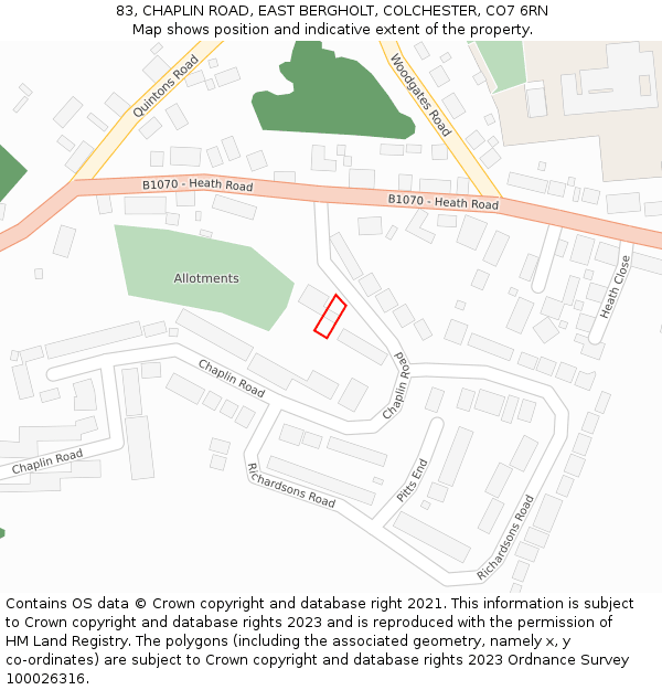 83, CHAPLIN ROAD, EAST BERGHOLT, COLCHESTER, CO7 6RN: Location map and indicative extent of plot