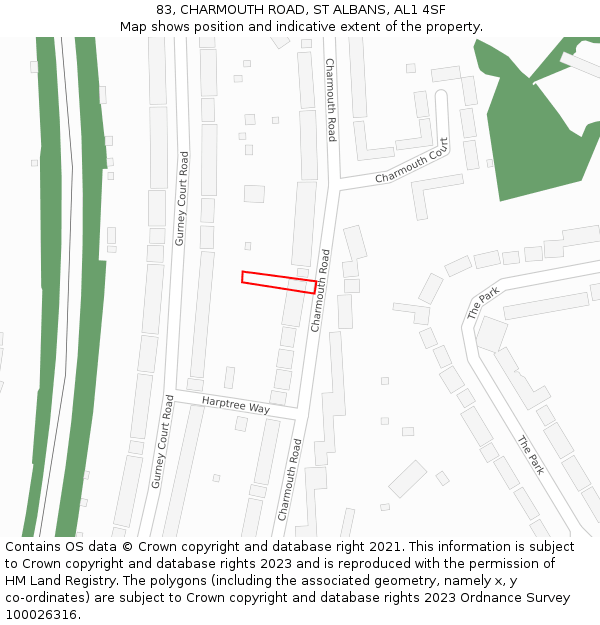 83, CHARMOUTH ROAD, ST ALBANS, AL1 4SF: Location map and indicative extent of plot