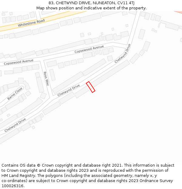 83, CHETWYND DRIVE, NUNEATON, CV11 4TJ: Location map and indicative extent of plot