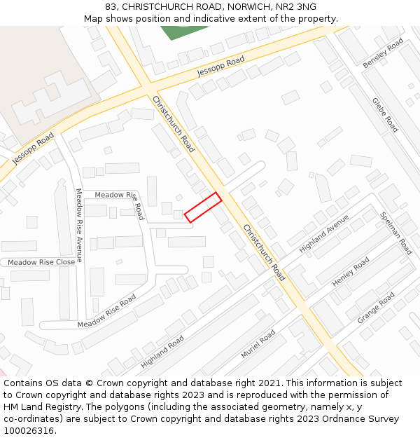 83, CHRISTCHURCH ROAD, NORWICH, NR2 3NG: Location map and indicative extent of plot