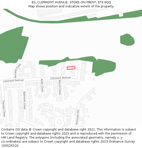 83, CLERMONT AVENUE, STOKE-ON-TRENT, ST4 8QQ: Location map and indicative extent of plot
