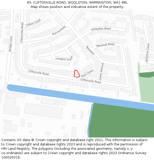 83, CLIFTONVILLE ROAD, WOOLSTON, WARRINGTON, WA1 4BL: Location map and indicative extent of plot