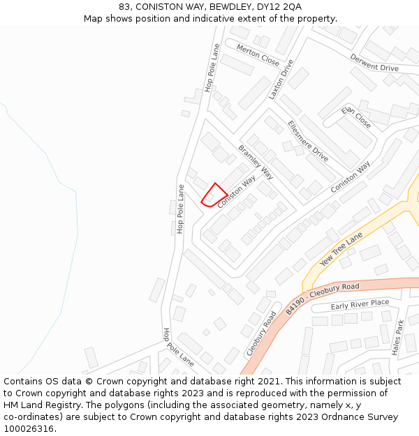 83, CONISTON WAY, BEWDLEY, DY12 2QA: Location map and indicative extent of plot