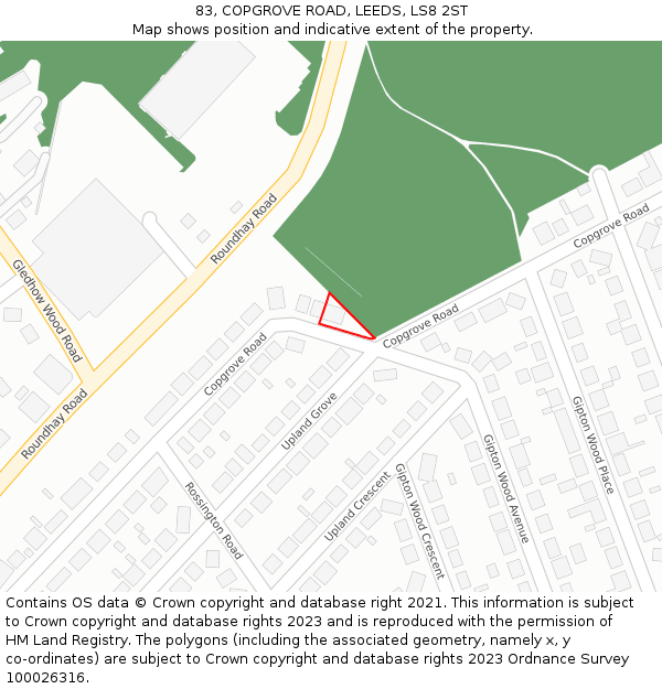 83, COPGROVE ROAD, LEEDS, LS8 2ST: Location map and indicative extent of plot