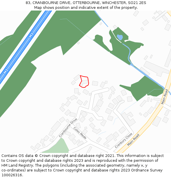 83, CRANBOURNE DRIVE, OTTERBOURNE, WINCHESTER, SO21 2ES: Location map and indicative extent of plot