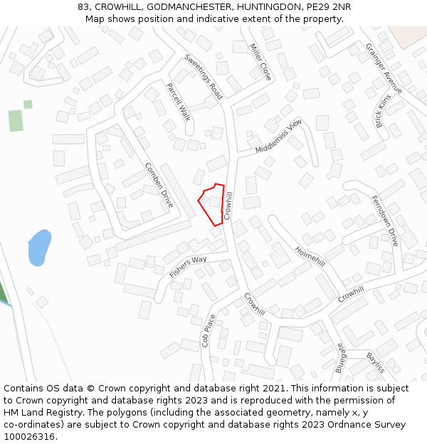 83, CROWHILL, GODMANCHESTER, HUNTINGDON, PE29 2NR: Location map and indicative extent of plot