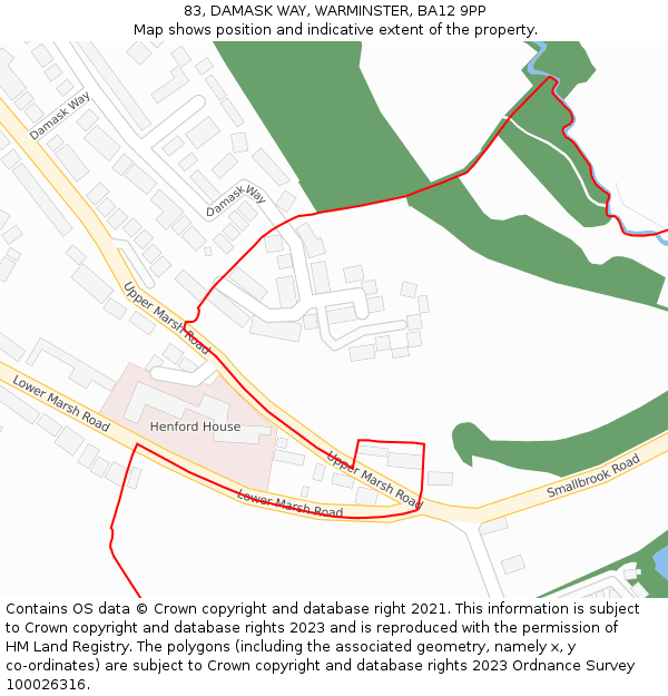 83, DAMASK WAY, WARMINSTER, BA12 9PP: Location map and indicative extent of plot