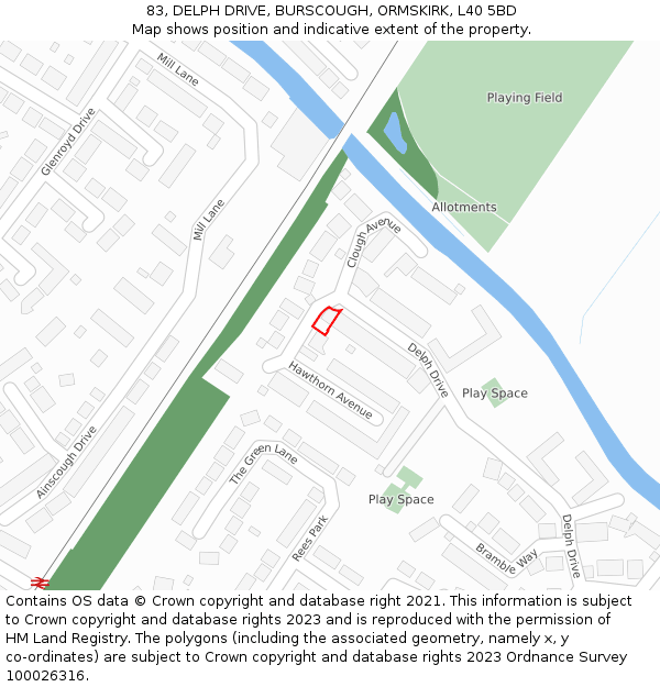 83, DELPH DRIVE, BURSCOUGH, ORMSKIRK, L40 5BD: Location map and indicative extent of plot