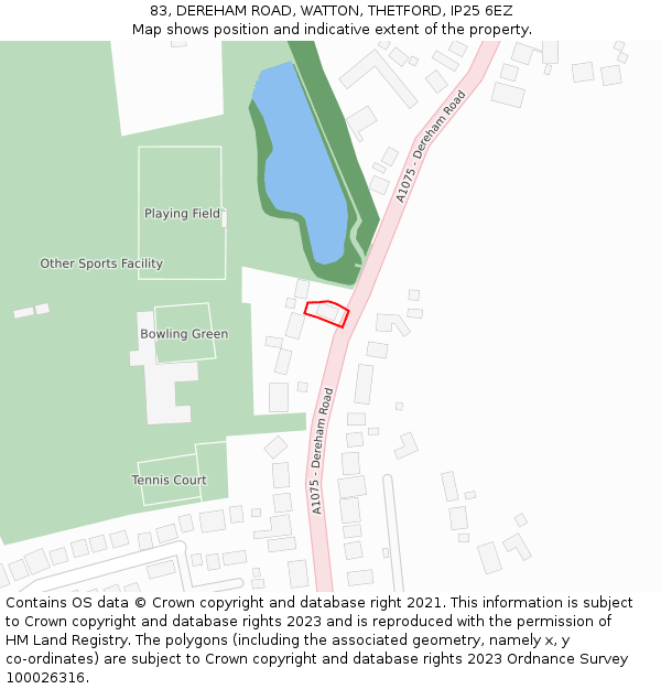 83, DEREHAM ROAD, WATTON, THETFORD, IP25 6EZ: Location map and indicative extent of plot