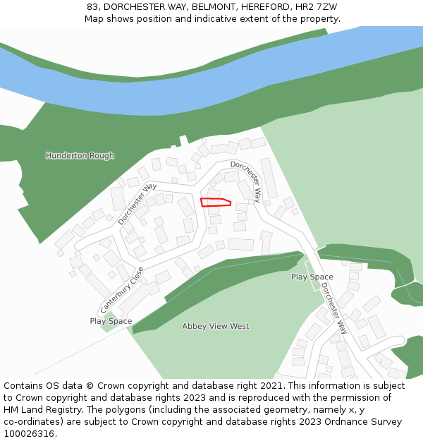 83, DORCHESTER WAY, BELMONT, HEREFORD, HR2 7ZW: Location map and indicative extent of plot